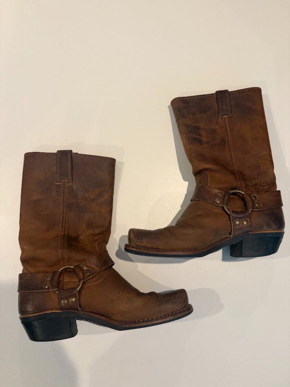 Vintage FRYE harness 12R style boots with brass rings!